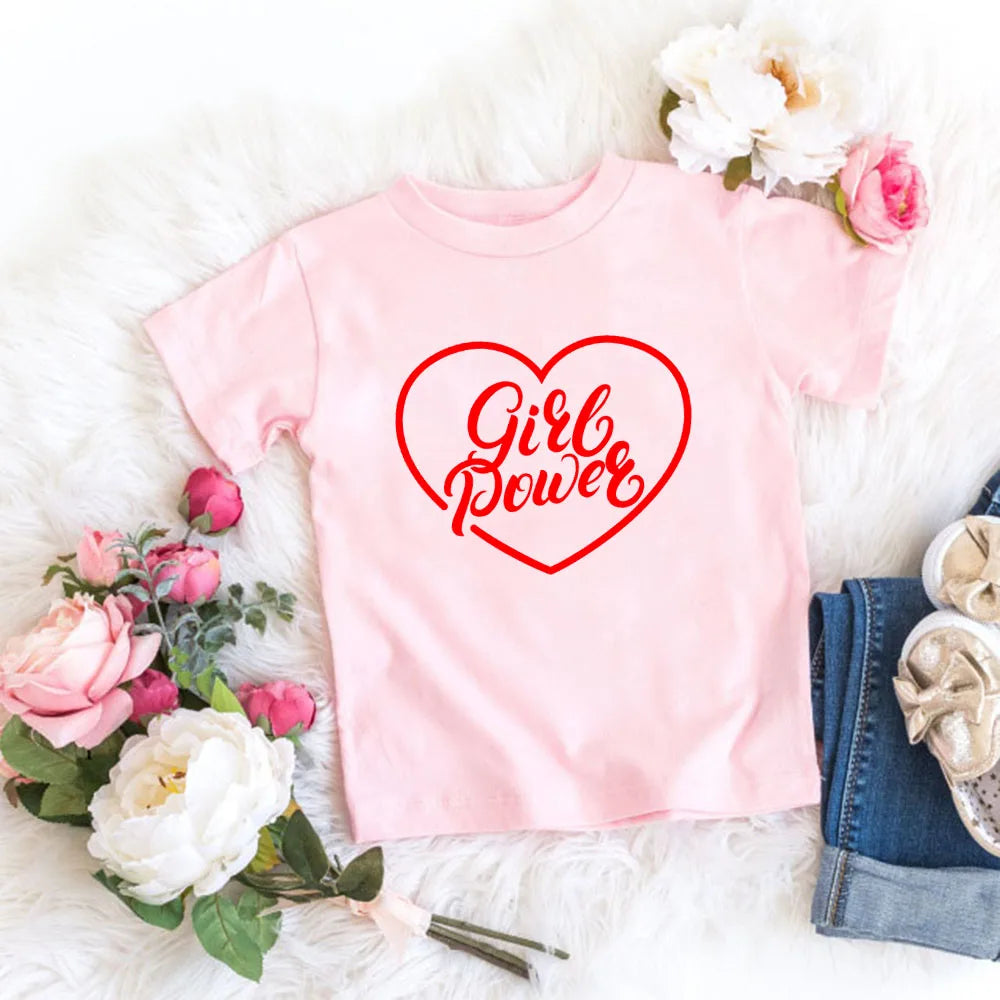 Girl Power Kids Tshirts Summer Short Sleeve Female T-shirts Girls Fashion Tee Shirt Toddler Baby Casual Tops Clothes 1-12T
