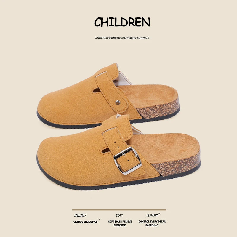 Children's 2026 New Classic Style Buckle Strap Closed-Toe Half-Slippers with Cork Soles, Comfortable Casual Sandals for Spring, Summer, and Autumn, Suitable for Indoor and Outdoor Wear, Simple and Versatile Style Children's S