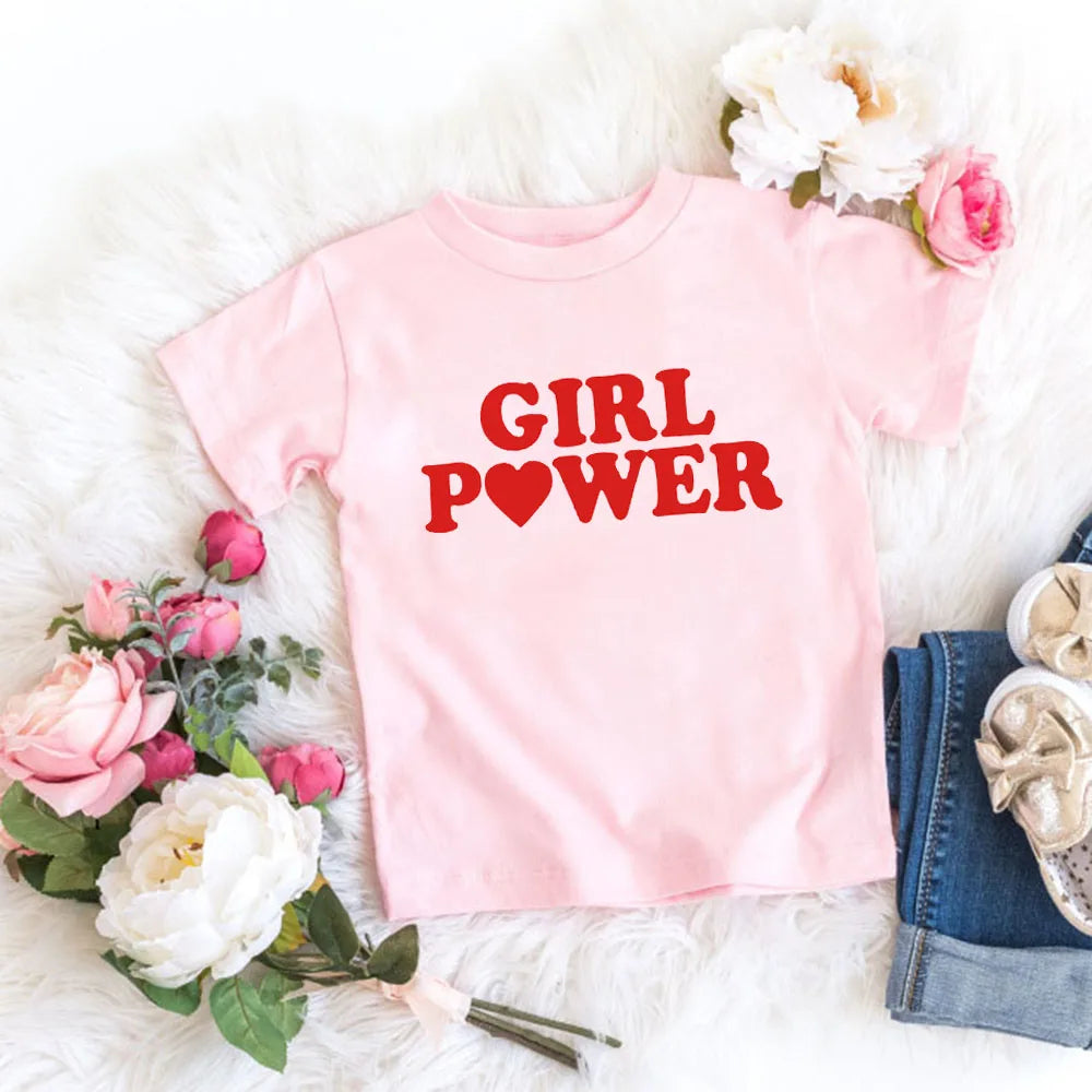 Girl Power Kids Tshirts Summer Short Sleeve Female T-shirts Girls Fashion Tee Shirt Toddler Baby Casual Tops Clothes 1-12T