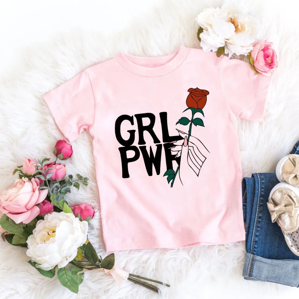 Girl Power Kids Tshirts Summer Short Sleeve Female T-shirts Girls Fashion Tee Shirt Toddler Baby Casual Tops Clothes 1-12T