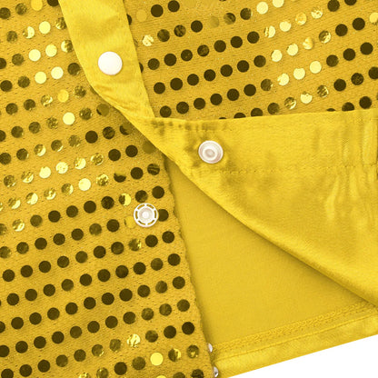Kids Boys Sequined Shirts Shiny Long Sleeve Shirt Tops Button-Down Shirts Fashion Choir Jazz Dance Costumes Performance Clothes