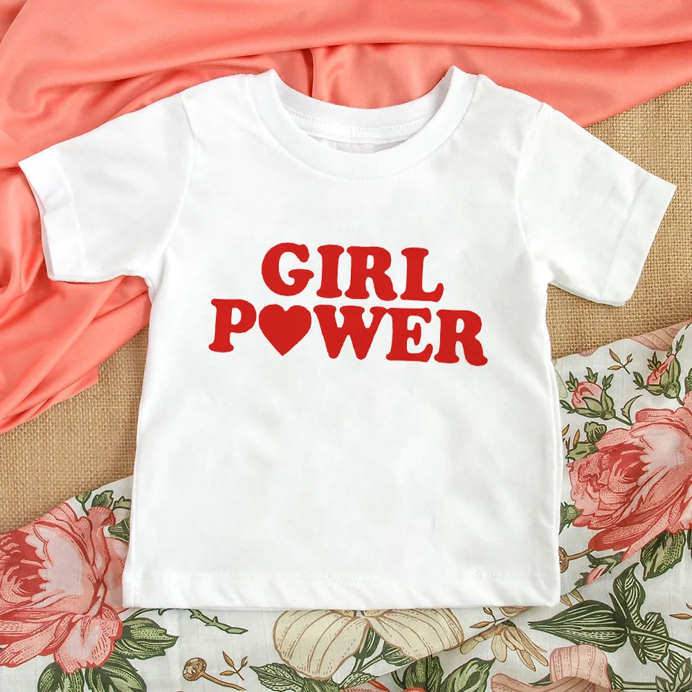 Girl Power Kids Tshirts Summer Short Sleeve Female T-shirts Girls Fashion Tee Shirt Toddler Baby Casual Tops Clothes 1-12T