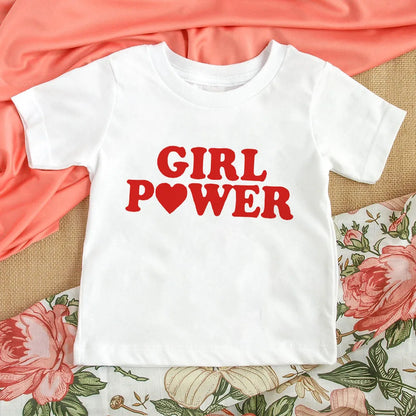 Girl Power Kids Tshirts Summer Short Sleeve Female T-shirts Girls Fashion Tee Shirt Toddler Baby Casual Tops Clothes 1-12T