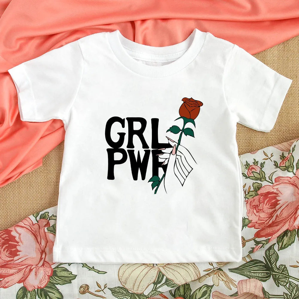 Girl Power Kids Tshirts Summer Short Sleeve Female T-shirts Girls Fashion Tee Shirt Toddler Baby Casual Tops Clothes 1-12T