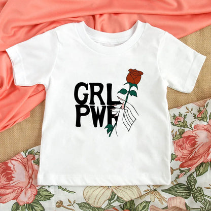 Girl Power Kids Tshirts Summer Short Sleeve Female T-shirts Girls Fashion Tee Shirt Toddler Baby Casual Tops Clothes 1-12T