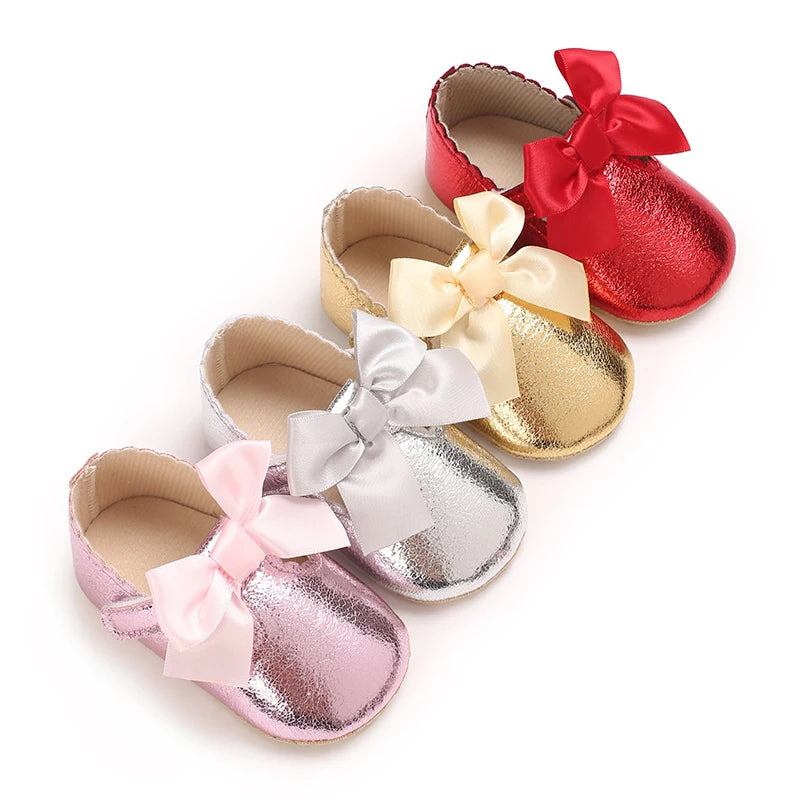 4-Color New Style Baby Girl Shoes Fashion Toddler Binyag Princess Flats Bow Soft Sole Newborn Kids Baptismal Mary Jane