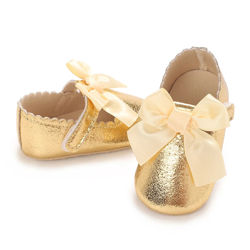 4-Color New Style Baby Girl Shoes Fashion Toddler Binyag Princess Flats Bow Soft Sole Newborn Kids Baptismal Mary Jane