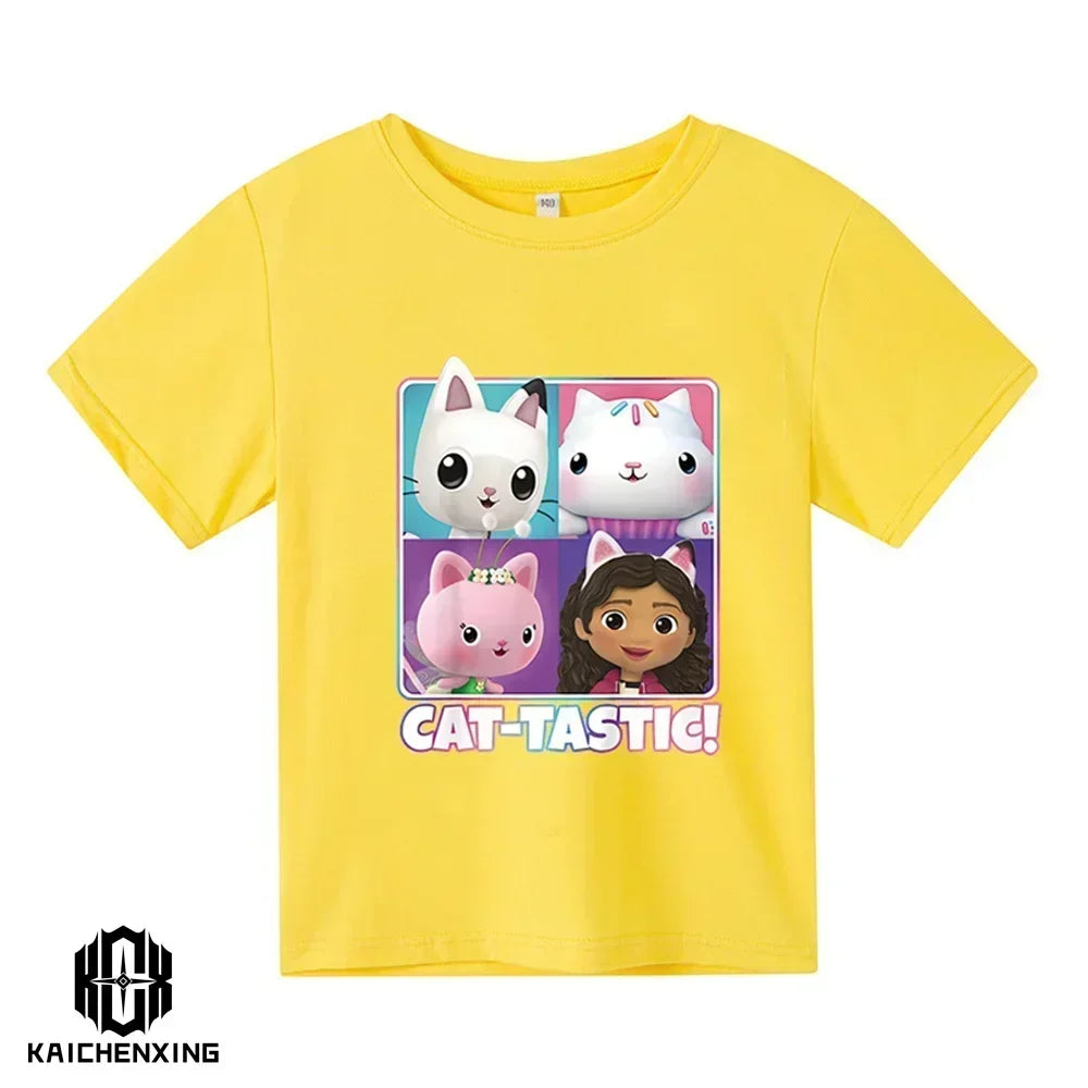 Little Girl T-shirts Kawaii Gabbys Doll House T Shirt Graphic Print Cute Kids Clothes Pink Tshirts Aesthetic Girls Clothes Top