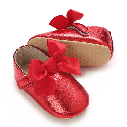 4-Color New Style Baby Girl Shoes Fashion Toddler Binyag Princess Flats Bow Soft Sole Newborn Kids Baptismal Mary Jane