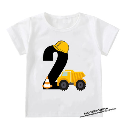Kids Boys T-shirts Baby Short Sleeve Excavator Tops Children Fashion Tshirt 1 2 3 4 5 Years Boy Construction Birthday Shirts