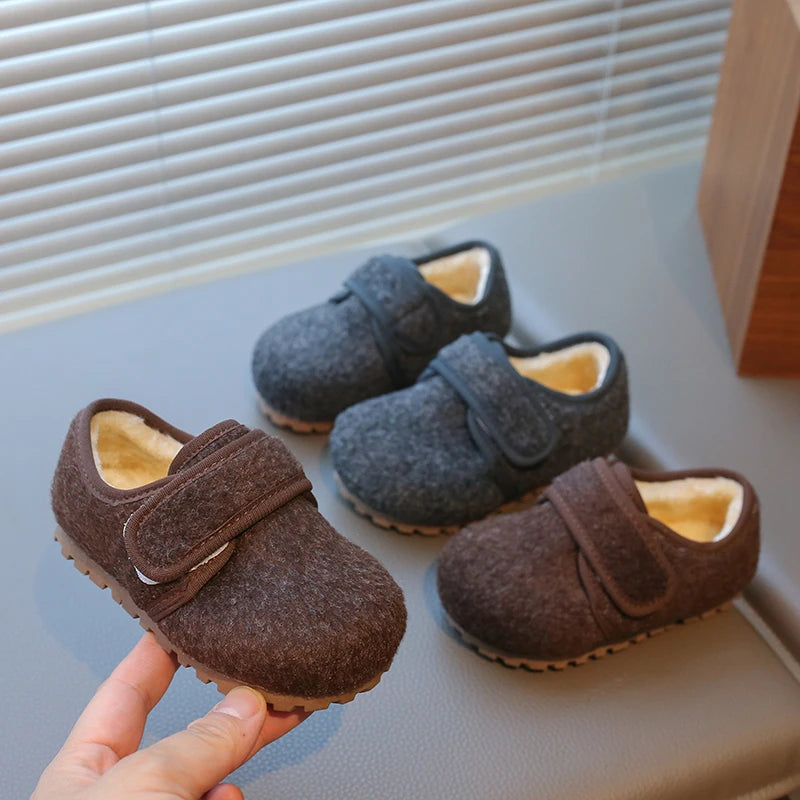 Children Cotton Shoes Korean Style Soft Bottom Anti-slippery Simple Kids Casual Shoes Boys Girls Warm Plush Shoes Winter New