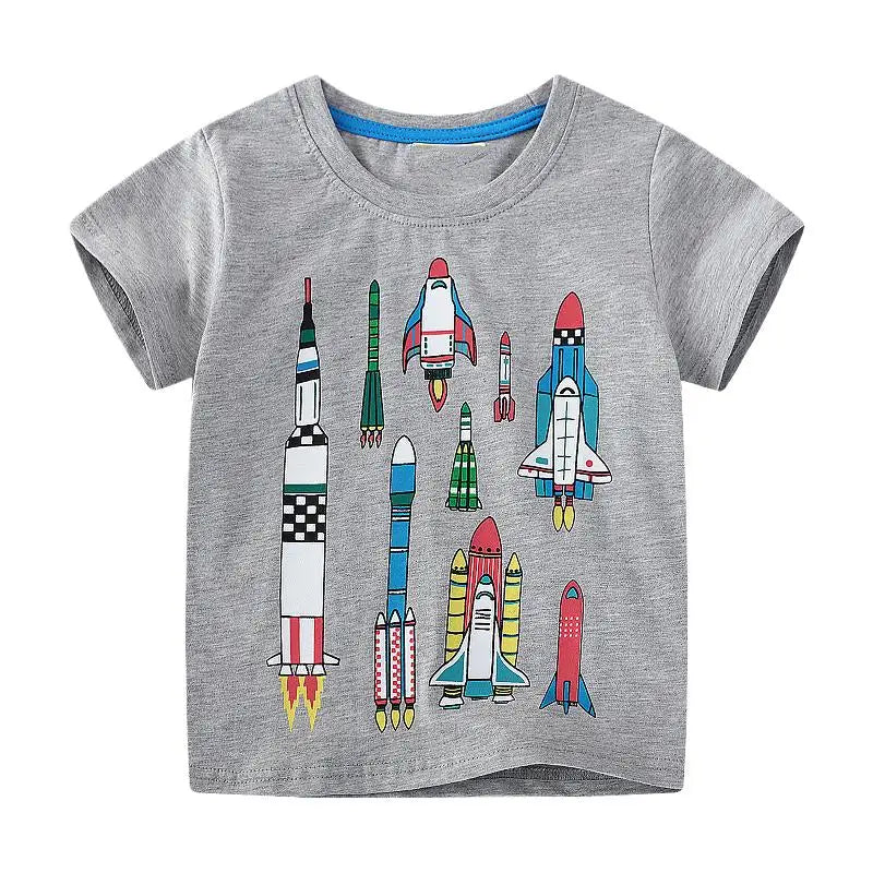 Kids Clothes Children's Clothing 2025 Summer Baby Boys T Shirts Cartoon Rockets Cotton Tops Tees