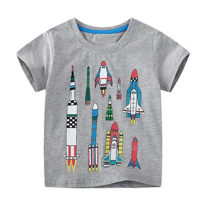 Kids Clothes Children's Clothing 2025 Summer Baby Boys T Shirts Cartoon Rockets Cotton Tops Tees