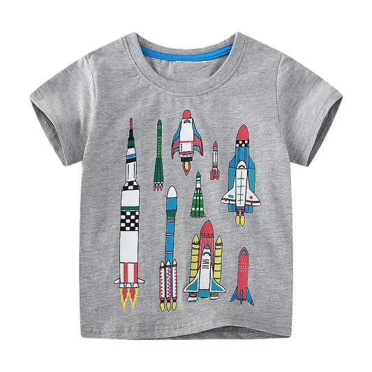 Kids Clothes Children's Clothing 2025 Summer Baby Boys T Shirts Cartoon Rockets Cotton Tops Tees