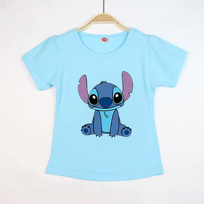 Kid Tops Stitch Girls T Shirts Blue Pink White T-shirts for Kids Teen Girl Clothes Birthday Shirt Top T-SHIRT Children 3-12 Year