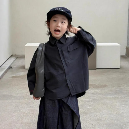 Childrens Shirt 2025 Spring and Autumn Fashion New Korean Shirt Simple Trendy Loose Pants Kids Clothes