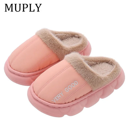 Children Cotton Shoes Britain Style Kids Classic Slippers Solid Color Sewing Plush Warm Winter Boys Girls Fashion Slippers