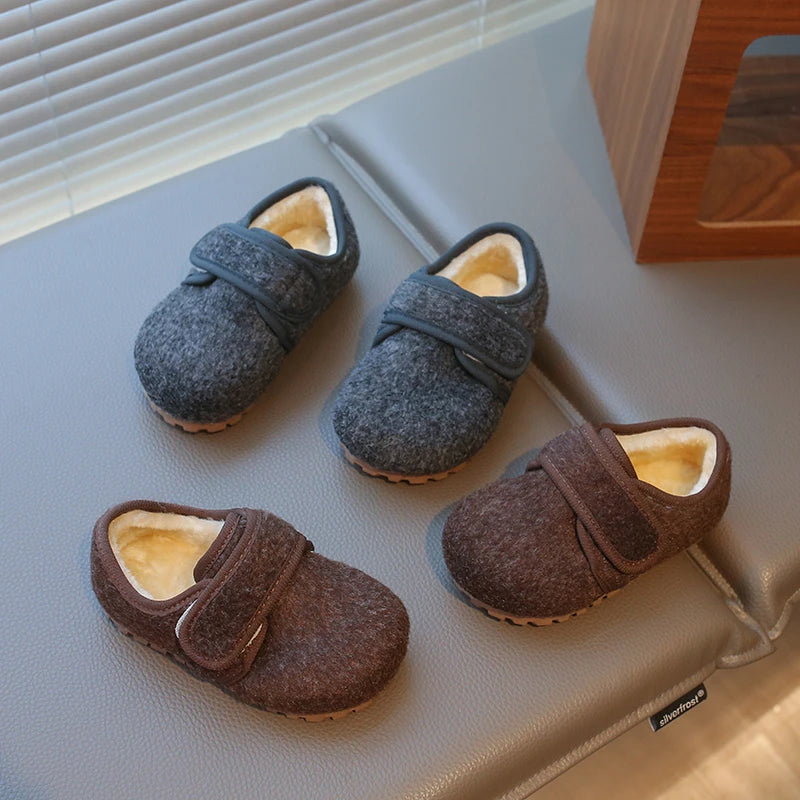 Children Cotton Shoes Korean Style Soft Bottom Anti-slippery Simple Kids Casual Shoes Boys Girls Warm Plush Shoes Winter New