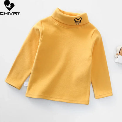 Kids T-Shirts New 2024 Spring Autumn Boys Girls Kids Fashion Solid T Shirt Tops Children Turtleneck Long Sleeve Casual T-shirts
