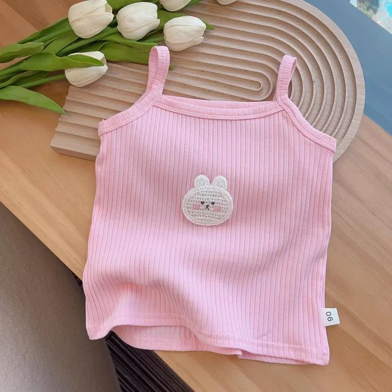Baby Girls T-shirts for Kids Summer Sleeveless Knitted Tops Vest Outfits Girls Cute Halter Tops Tees Children Clothing 1-12 Year