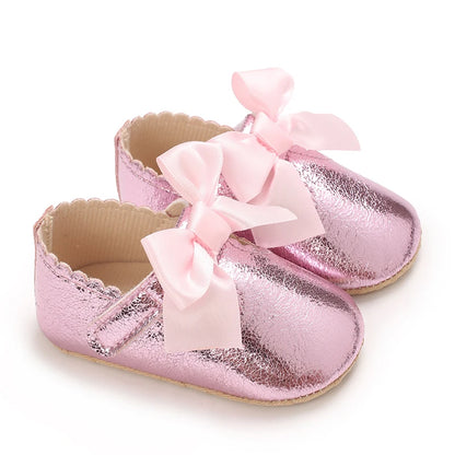 4-Color New Style Baby Girl Shoes Fashion Toddler Binyag Princess Flats Bow Soft Sole Newborn Kids Baptismal Mary Jane