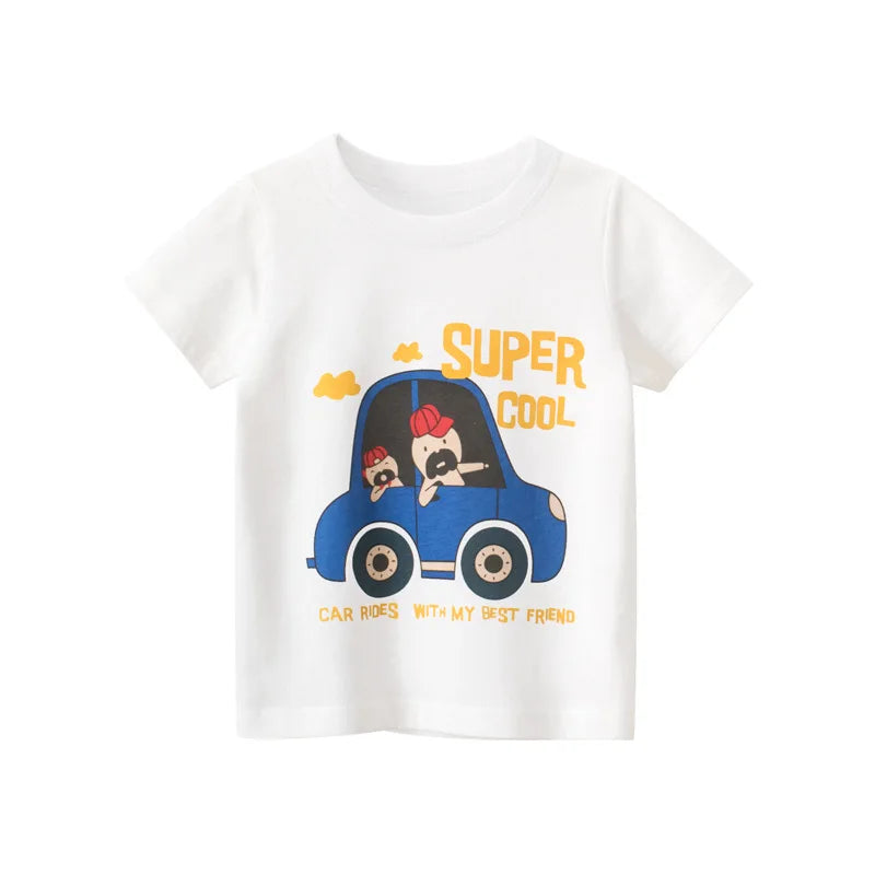 OLEKID 2025 Summer Boys T-shirts Printed Cartoon Car Children Boy Clothes 2-8 Years Kids Baby Boy Tops Short Sleeve Toddler Tees