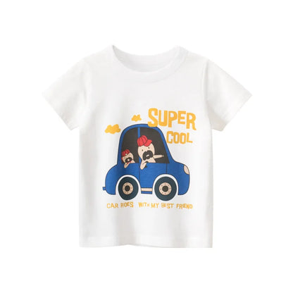 OLEKID 2025 Summer Boys T-shirts Printed Cartoon Car Children Boy Clothes 2-8 Years Kids Baby Boy Tops Short Sleeve Toddler Tees