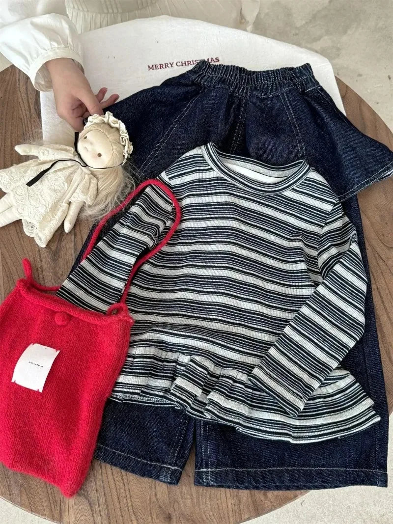 Girls Long Sleeve T-shirts 2025 Spring and Autumn Korean Girls Striped Base Shirt Stylish and Stackable Versatile Top