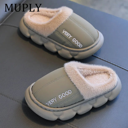 Children Cotton Shoes Britain Style Kids Classic Slippers Solid Color Sewing Plush Warm Winter Boys Girls Fashion Slippers