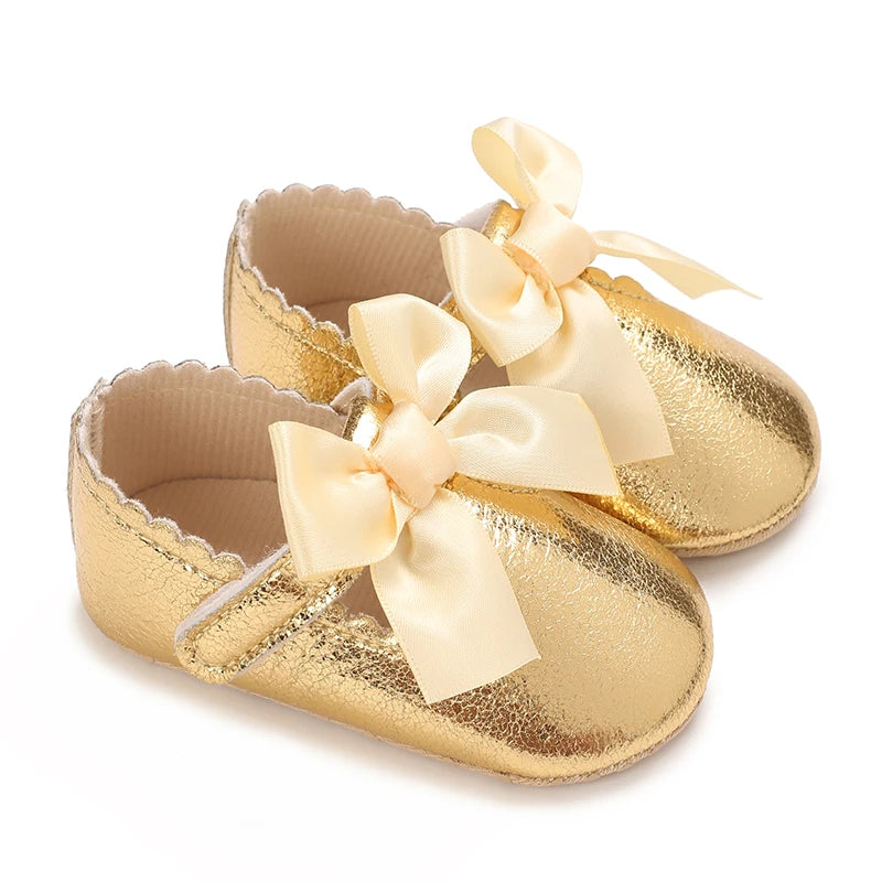4-Color New Style Baby Girl Shoes Fashion Toddler Binyag Princess Flats Bow Soft Sole Newborn Kids Baptismal Mary Jane