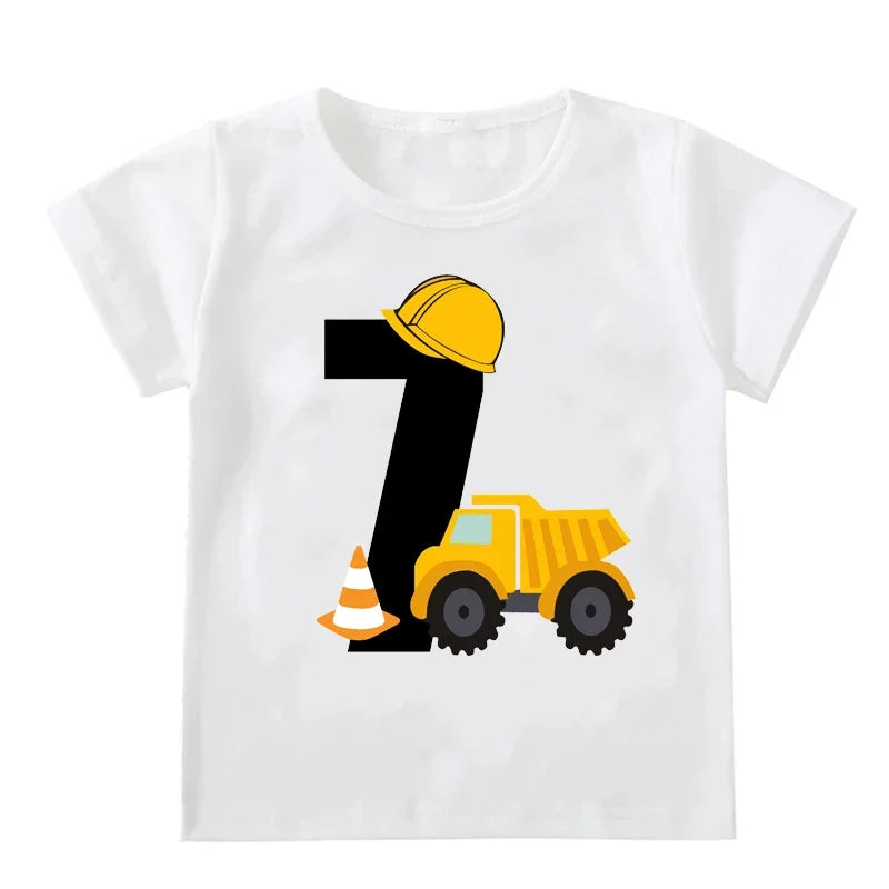 Kids Boys T-shirts Baby Short Sleeve Excavator Tops Children Fashion Tshirt 1 2 3 4 5 Years Boy Construction Birthday Shirts