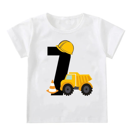 Kids Boys T-shirts Baby Short Sleeve Excavator Tops Children Fashion Tshirt 1 2 3 4 5 Years Boy Construction Birthday Shirts