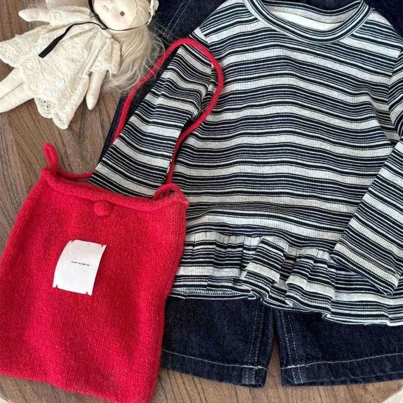 Girls Long Sleeve T-shirts 2025 Spring and Autumn Korean Girls Striped Base Shirt Stylish and Stackable Versatile Top