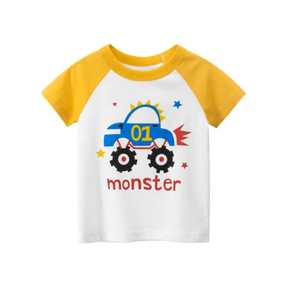 OLEKID 2025 Summer Boys T-shirts Printed Cartoon Car Children Boy Clothes 2-8 Years Kids Baby Boy Tops Short Sleeve Toddler Tees