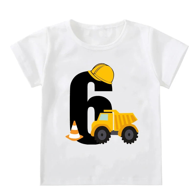 Kids Boys T-shirts Baby Short Sleeve Excavator Tops Children Fashion Tshirt 1 2 3 4 5 Years Boy Construction Birthday Shirts