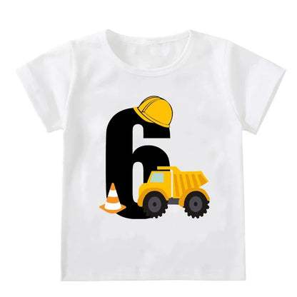 Kids Boys T-shirts Baby Short Sleeve Excavator Tops Children Fashion Tshirt 1 2 3 4 5 Years Boy Construction Birthday Shirts