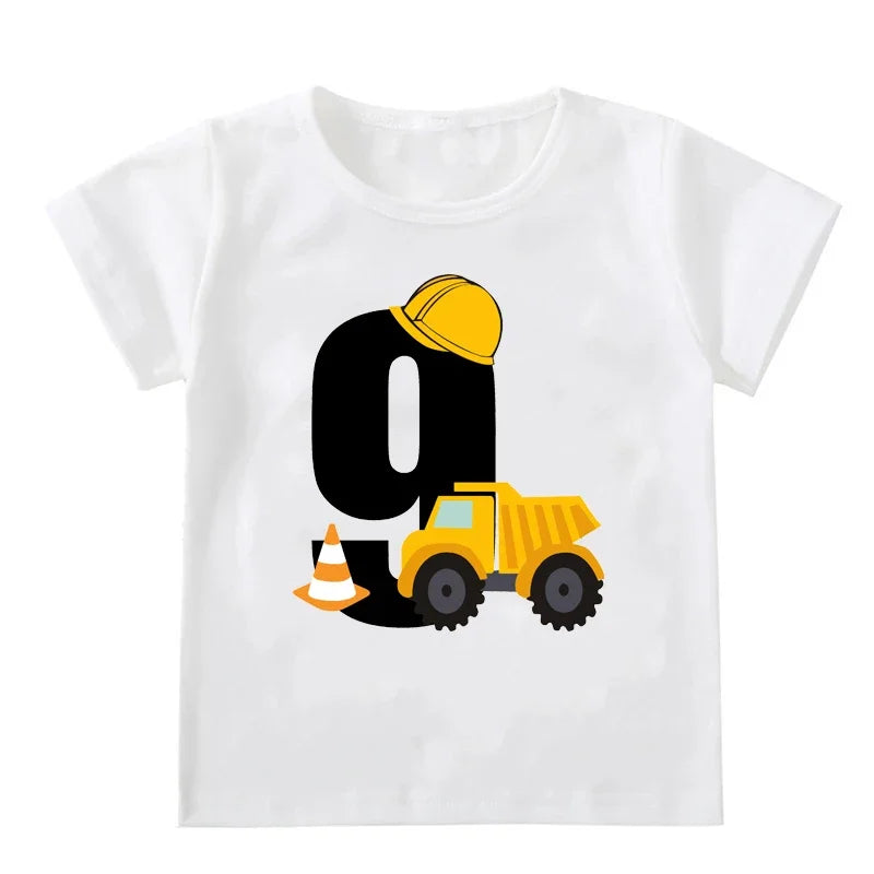 Kids Boys T-shirts Baby Short Sleeve Excavator Tops Children Fashion Tshirt 1 2 3 4 5 Years Boy Construction Birthday Shirts
