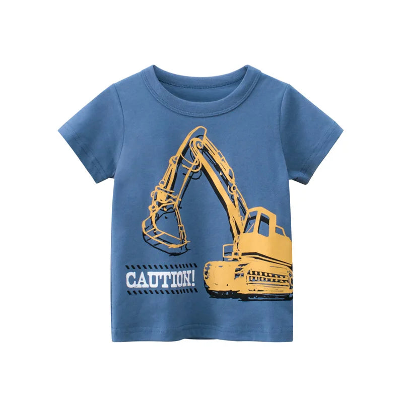 OLEKID 2025 Summer Boys T-shirts Printed Cartoon Car Children Boy Clothes 2-8 Years Kids Baby Boy Tops Short Sleeve Toddler Tees