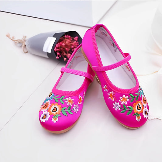 Chinese Style Girls Embroidered Shoes for 1-12Yrs Kids Flower Floral HanFu Shoes Children Soft Rubber Traditional Cloth Shoes