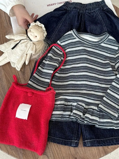 Girls Long Sleeve T-shirts 2025 Spring and Autumn Korean Girls Striped Base Shirt Stylish and Stackable Versatile Top