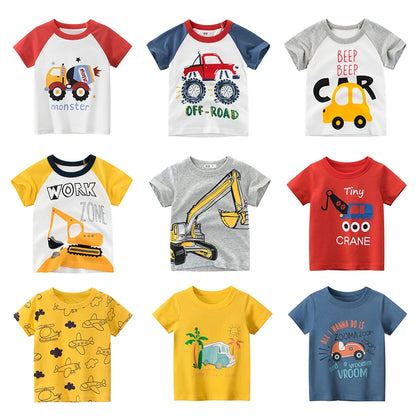 OLEKID 2025 Summer Boys T-shirts Printed Cartoon Car Children Boy Clothes 2-8 Years Kids Baby Boy Tops Short Sleeve Toddler Tees