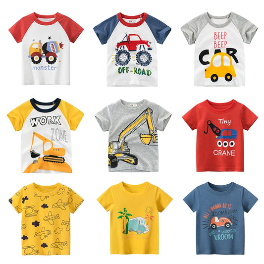 OLEKID 2025 Summer Boys T-shirts Printed Cartoon Car Children Boy Clothes 2-8 Years Kids Baby Boy Tops Short Sleeve Toddler Tees