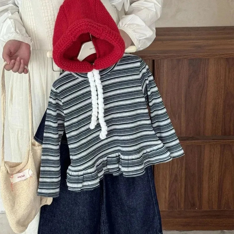 Girls Long Sleeve T-shirts 2025 Spring and Autumn Korean Girls Striped Base Shirt Stylish and Stackable Versatile Top