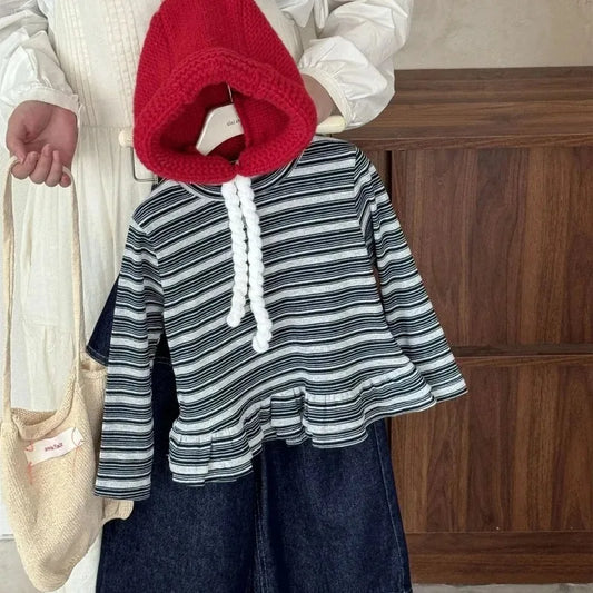 Girls Long Sleeve T-shirts 2025 Spring and Autumn Korean Girls Striped Base Shirt Stylish and Stackable Versatile Top