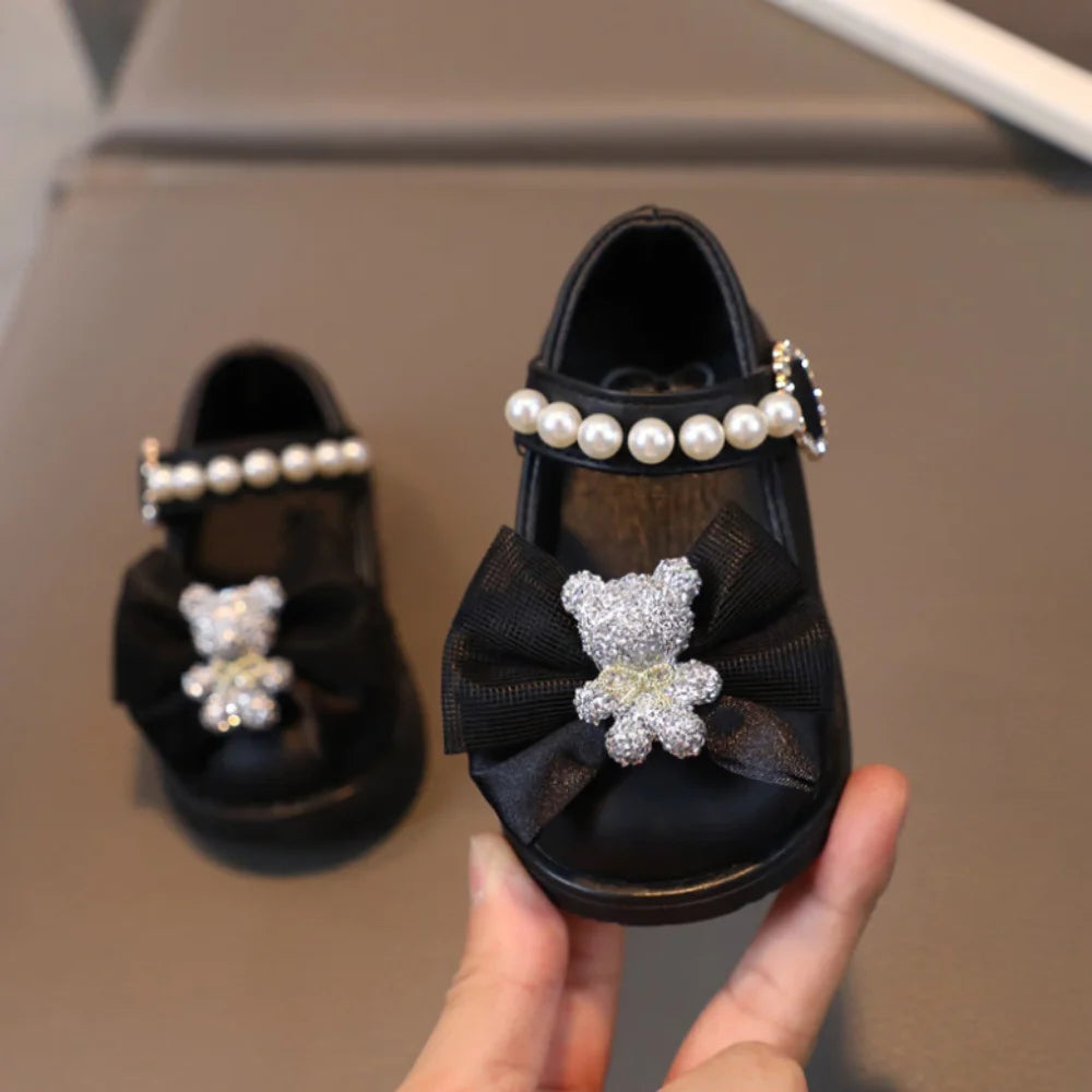 Square Mouth Kids Shoes Bow Design New Style Children Sneakers Leather Material Dance Shoes Toddler Shoes Toddler Age