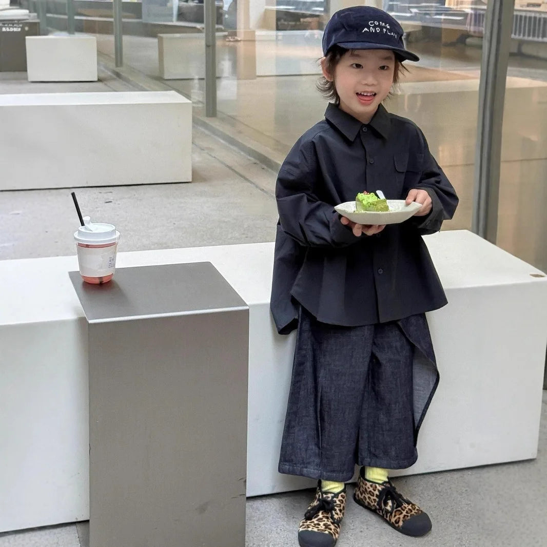 Childrens Shirt 2025 Spring and Autumn Fashion New Korean Shirt Simple Trendy Loose Pants Kids Clothes