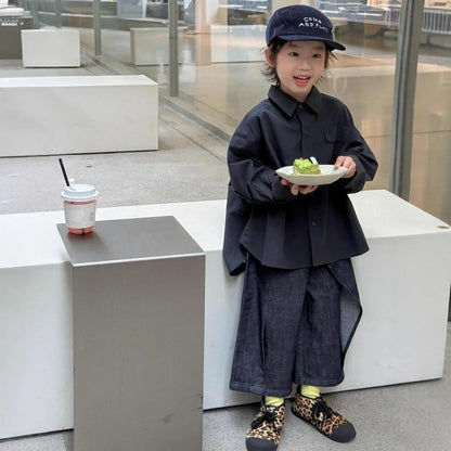 Childrens Shirt 2025 Spring and Autumn Fashion New Korean Shirt Simple Trendy Loose Pants Kids Clothes