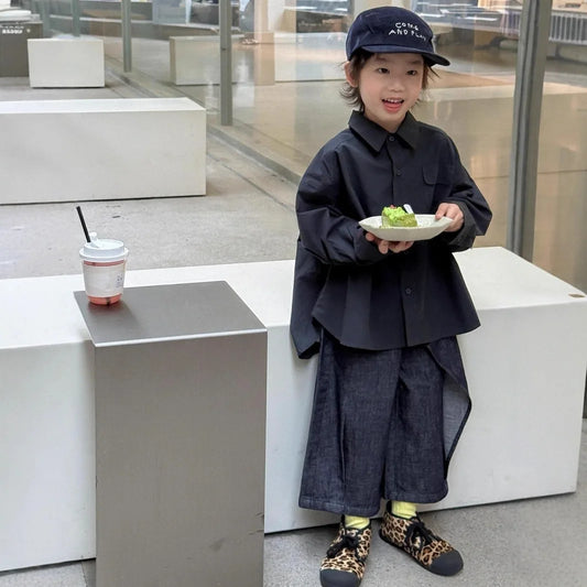Childrens Shirt 2025 Spring and Autumn Fashion New Korean Shirt Simple Trendy Loose Pants Kids Clothes