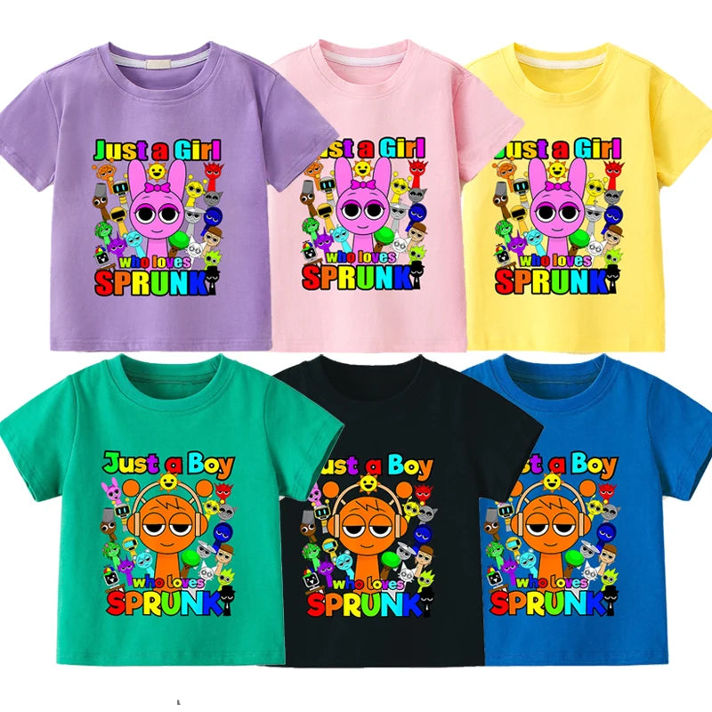 Sprunki T Shirts for Boy Girl Game Incredibox Kids T Shirt Cartoon Print Summer Casual Short Sleeve Baby Clothes Child Tee Tops