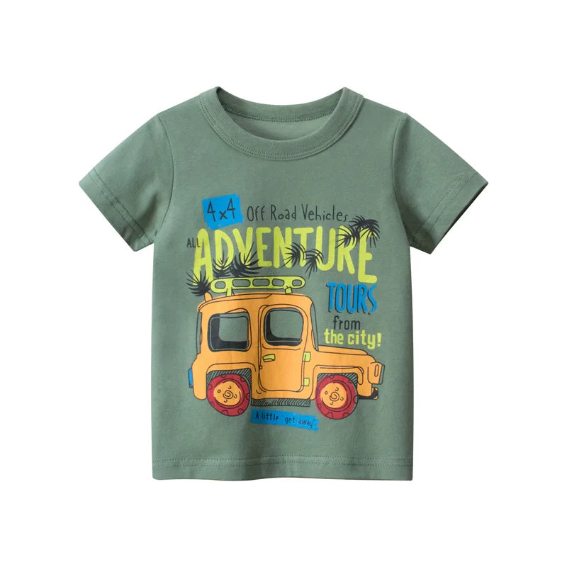 OLEKID 2025 Summer Boys T-shirts Printed Cartoon Car Children Boy Clothes 2-8 Years Kids Baby Boy Tops Short Sleeve Toddler Tees